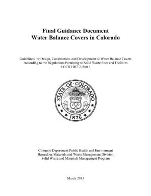 Final Guidance Document: Water Balance Covers in Colorado / March 2013