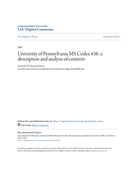 A Description and Analysis of Contents Jeannette Di Bernardo Jones Louisiana State University and Agricultural and Mechanical College, Jjone84@Lsu.Edu