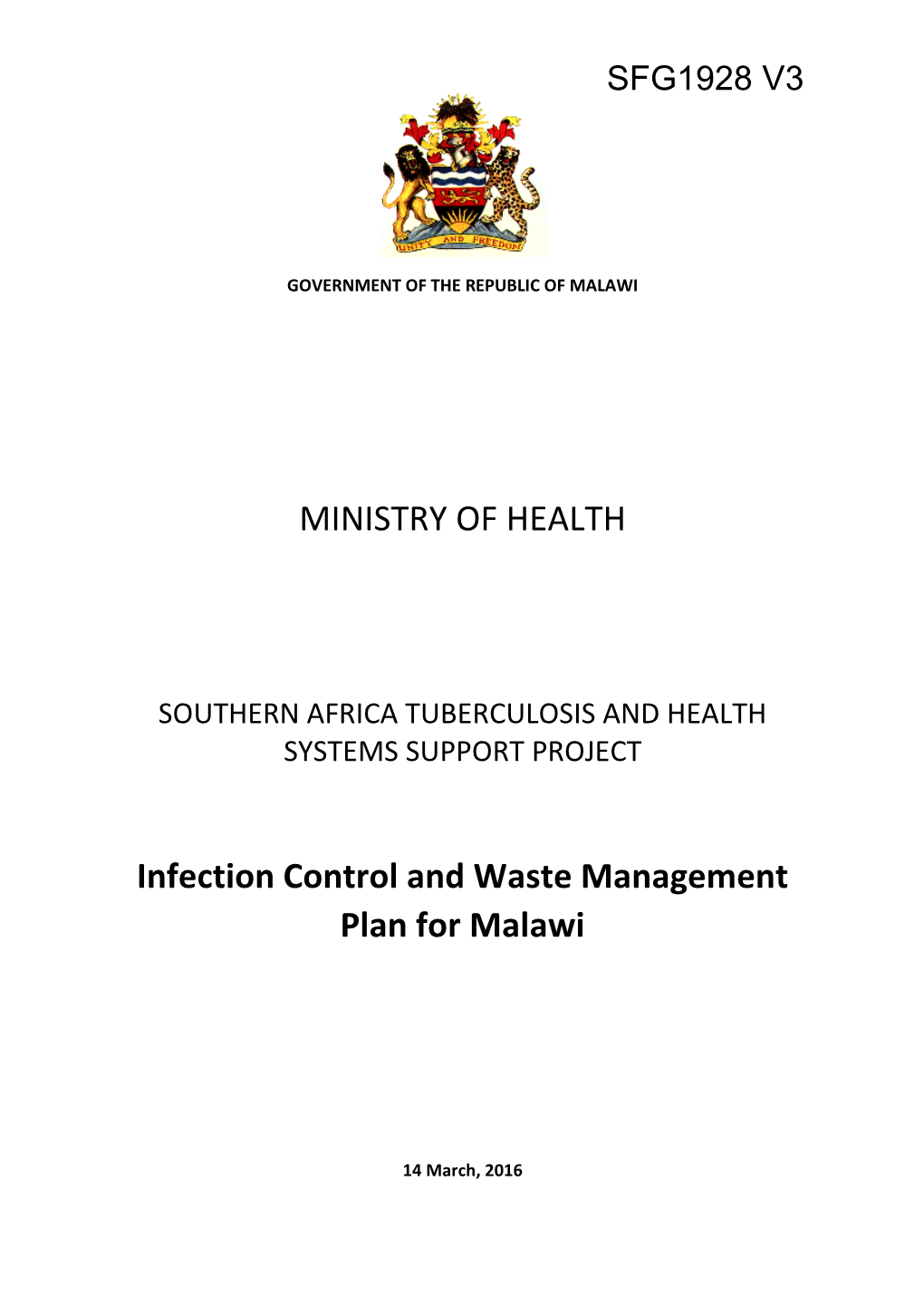 MINISTRY of HEALTH Infection Control and Waste Management Plan for Malawi