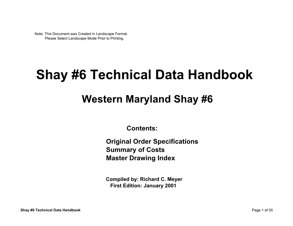 Shay #6 Technical Data Handbook