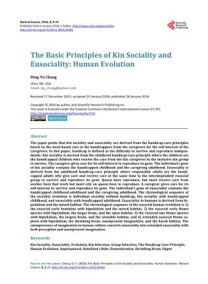 The Basic Principles of Kin Sociality and Eusociality: Human Evolution