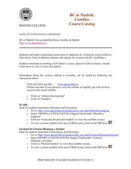 BC in Madrid: Comillas Course Catalog