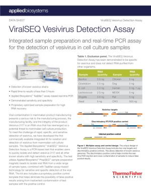 Viralseq Vesivirus Detection Assay