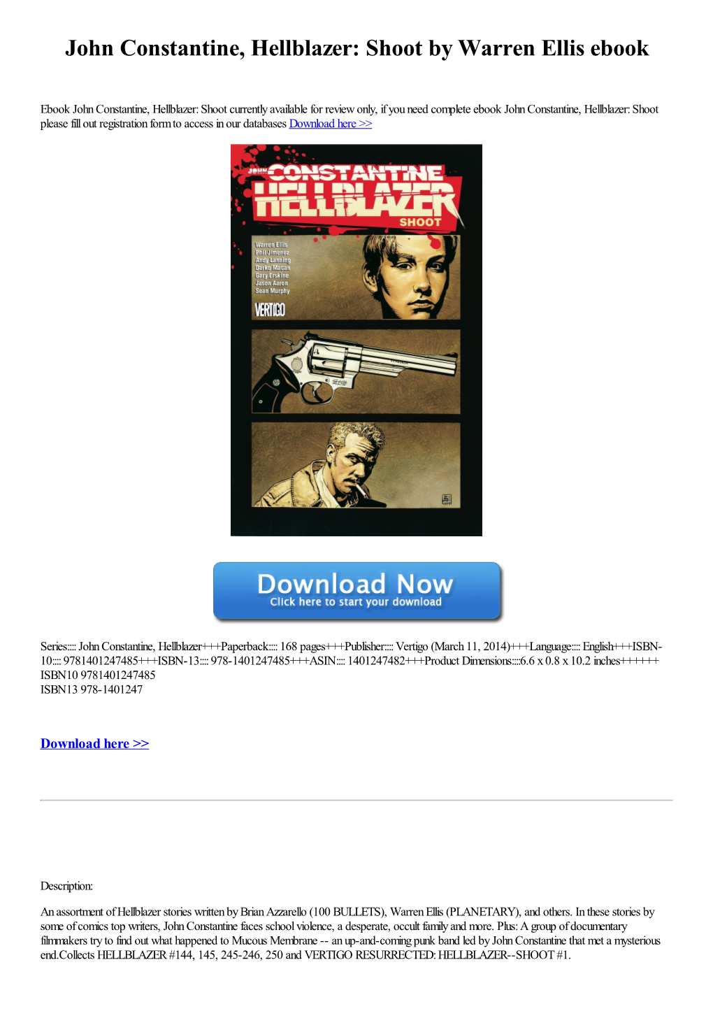 Download John Constantine, Hellblazer: Shoot Pdf Ebook by Warren Ellis In