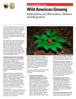 Wild American Ginseng Information for Harvesters, Dealers and Exporters