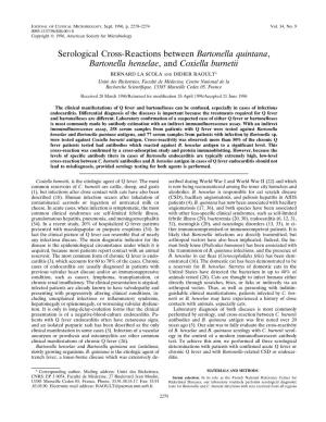 Serological Cross-Reactions Between Bartonella Quintana, Bartonella Henselae, and Coxiella Burnetii