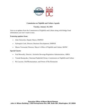 Commission on Nightlife and Culture Agenda Tuesday, January 26, 2021