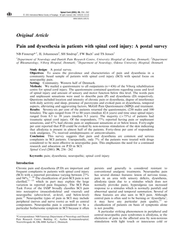 Pain and Dysesthesia in Patients with Spinal Cord Injury: a Postal Survey