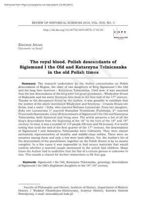 The Royal Blood. Polish Descendants of Sigismund I the Old and Katarzyna Telniczanka in the Old Polish Times