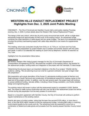 WESTERN HILLS VIADUCT REPLACEMENT PROJECT Highlights from Dec