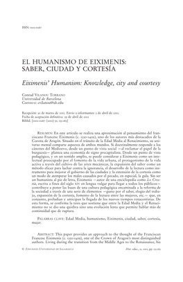 El Humanismo De Eiximenis: Saber, Ciudad Y Cortesía