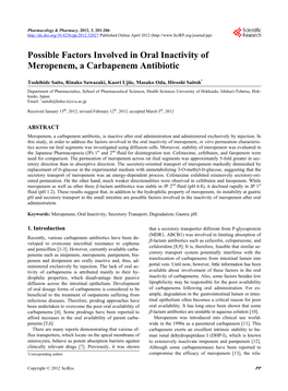 Possible Factors Involved in Oral Inactivity of Meropenem, a Carbapenem Antibiotic