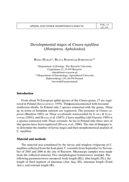Developmental Stages of Cinara Tujafilina (Hemiptera, Aphidoidea)