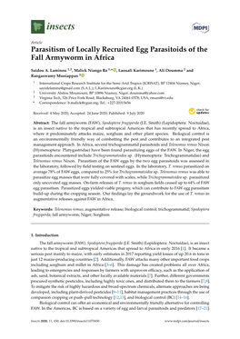 Parasitism of Locally Recruited Egg Parasitoids of the Fall Armyworm in Africa