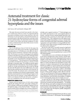 Antenatal Treatment for Classic 21-Hydroxylase Forms of Congenital Adrenal Hyperplasia and the Issues