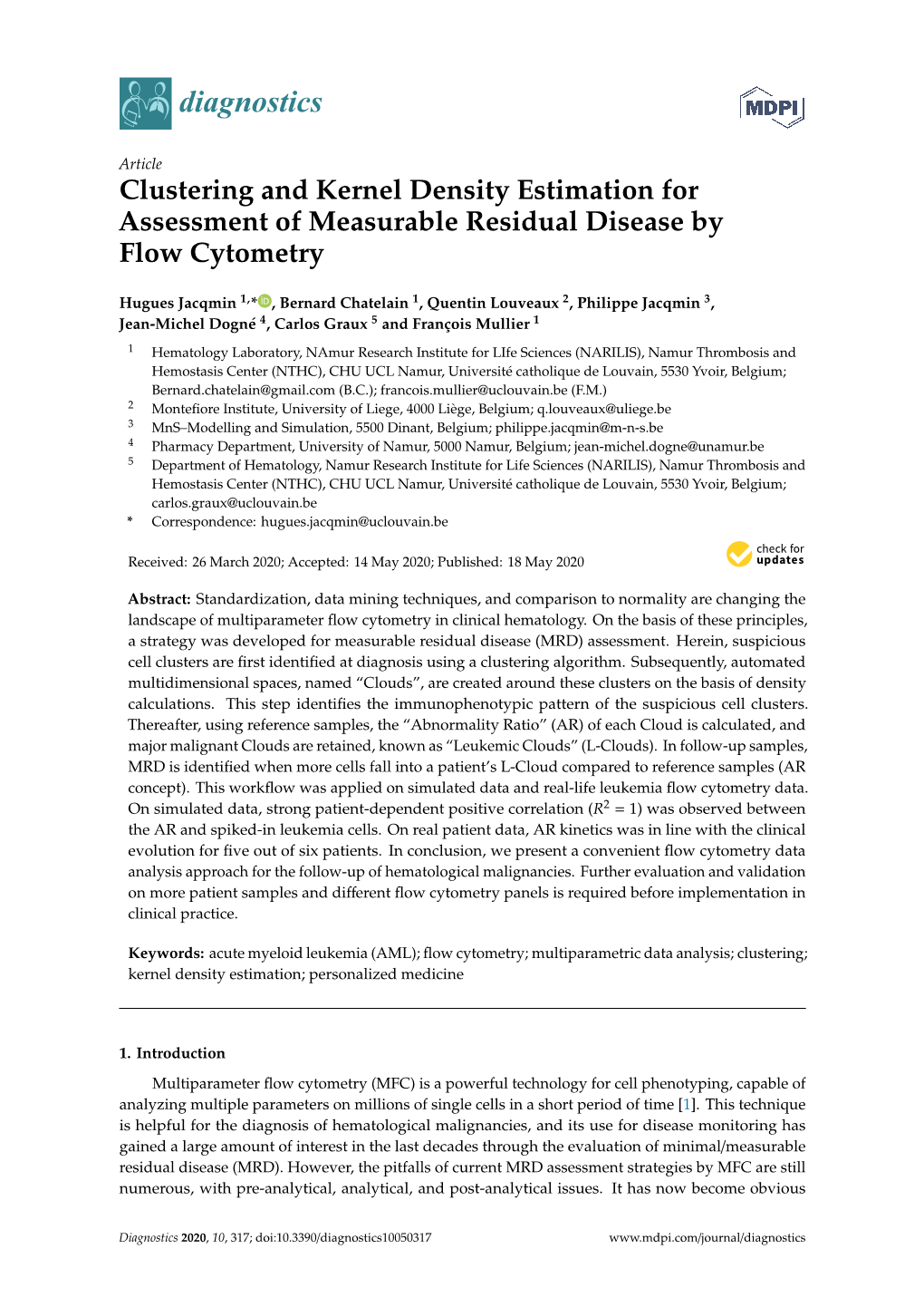 Clustering and Kernel Density Estimation for Assessment of Measurable Residual Disease by Flow Cytometry