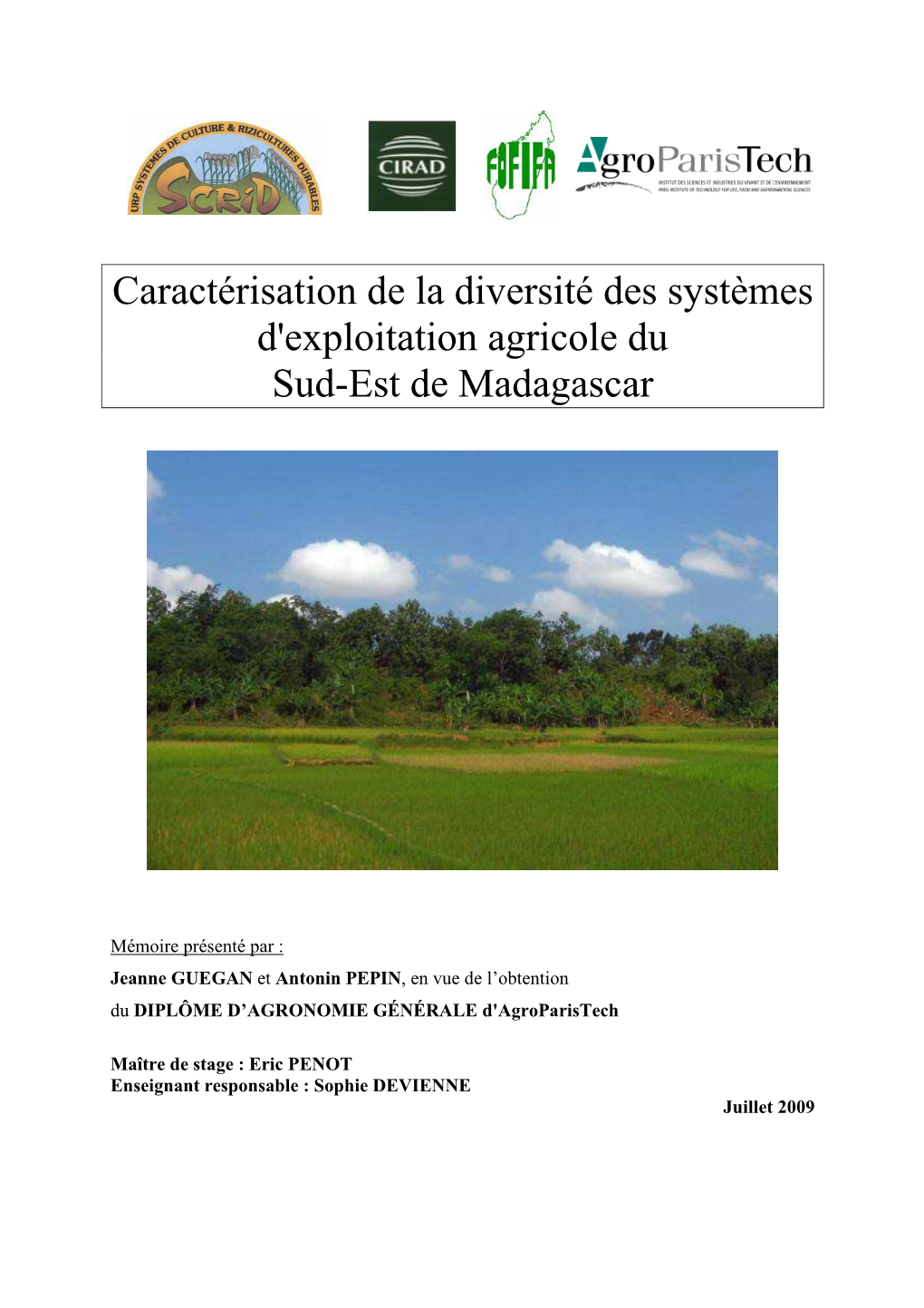 Caractérisation De La Diversité Des Systèmes D'exploitation Agricole Du Sud-Est De Madagascar