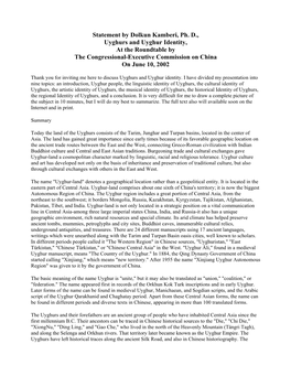Statement by Dolkun Kamberi, Ph. D., Uyghurs and Uyghur Identity, at the Roundtable by the Congressional-Executive Commission on China on June 10, 2002