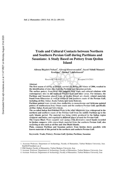 Trade and Cultural Contacts Between Northern and Southern Persian Gulf During Parthians and Sasanians: a Study Based on Pottery from Qeshm Island