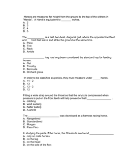 Horses Are Measured for Height from the Ground to the Top of the Withers in "Hands"