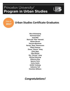 Urban Studies Certificate Graduates Congratulations!