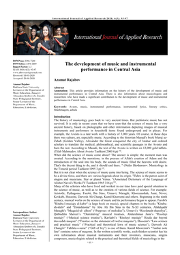 The Development of Music and Instrumental Performance in Central