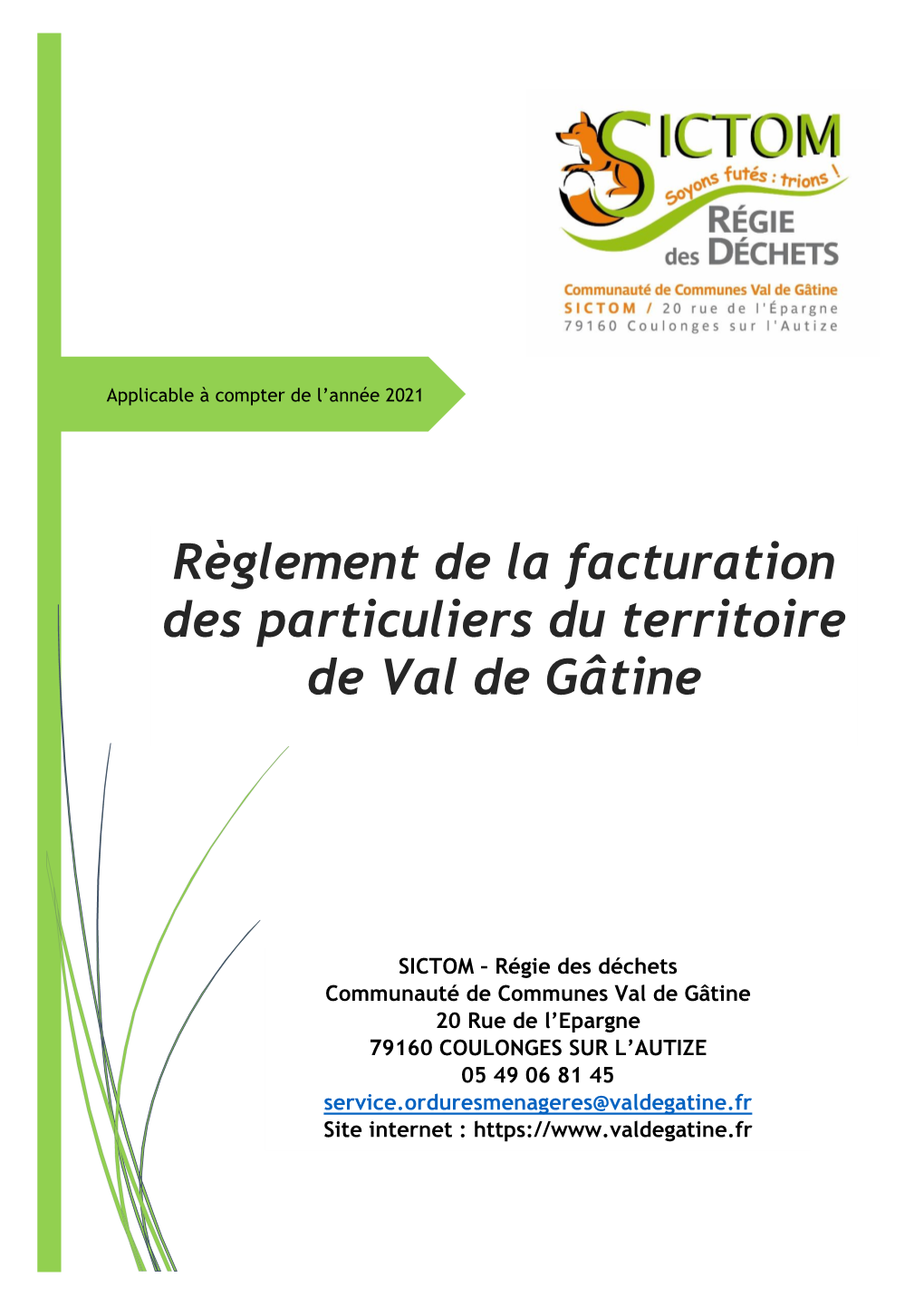 Règlement De La Facturation Des Particuliers Du Territoire De Val De Gâtine
