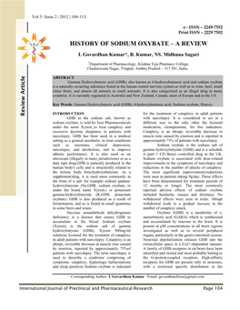 History of Sodium Oxybate – a Review