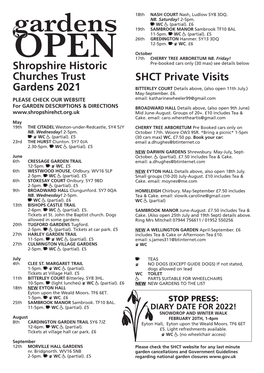 Shropshire Historic Churches Trust Gardens 2021 SHCT Private Visits