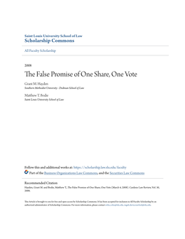 The False Promise of One Share, One Vote
