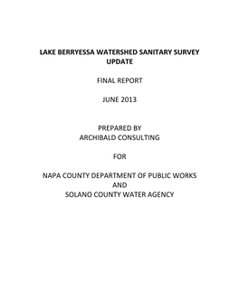 Lake Berryessa Watershed Sanitary Survey Update