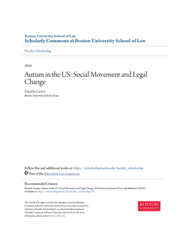 Autism in the US: Social Movement and Legal Change Daniela Caruso Boston Univeristy School of Law