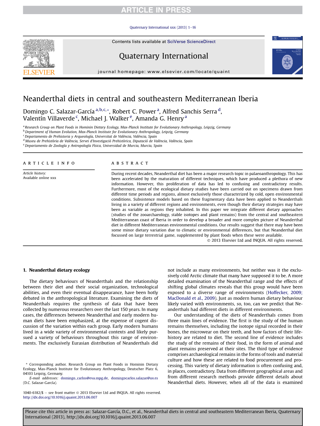 Neanderthal Diets in Central and Southeastern Mediterranean Iberia