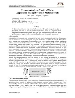 Transmission Line Model of Noise: Application to Negative-Index Metamaterials R.R.A.Syms, L