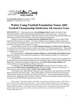 Walter Camp Football Foundation Names 2009 Football Championship Subdivision All-America Team
