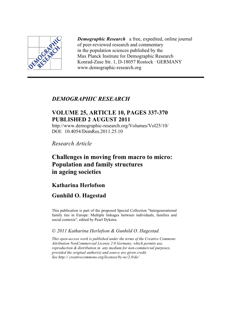 Population and Family Structures in Ageing Societies