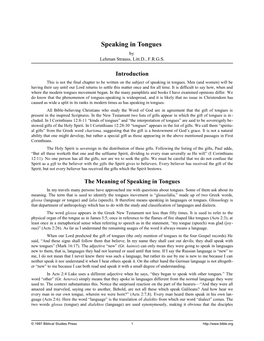 Speaking in Tongues by Lehman Strauss, Litt.D., F.R.G.S