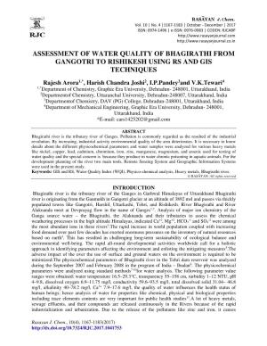 Assessment of Water Quality of Bhagirathi from Gangotri to Rishikesh Using Rs and Gis Techniques