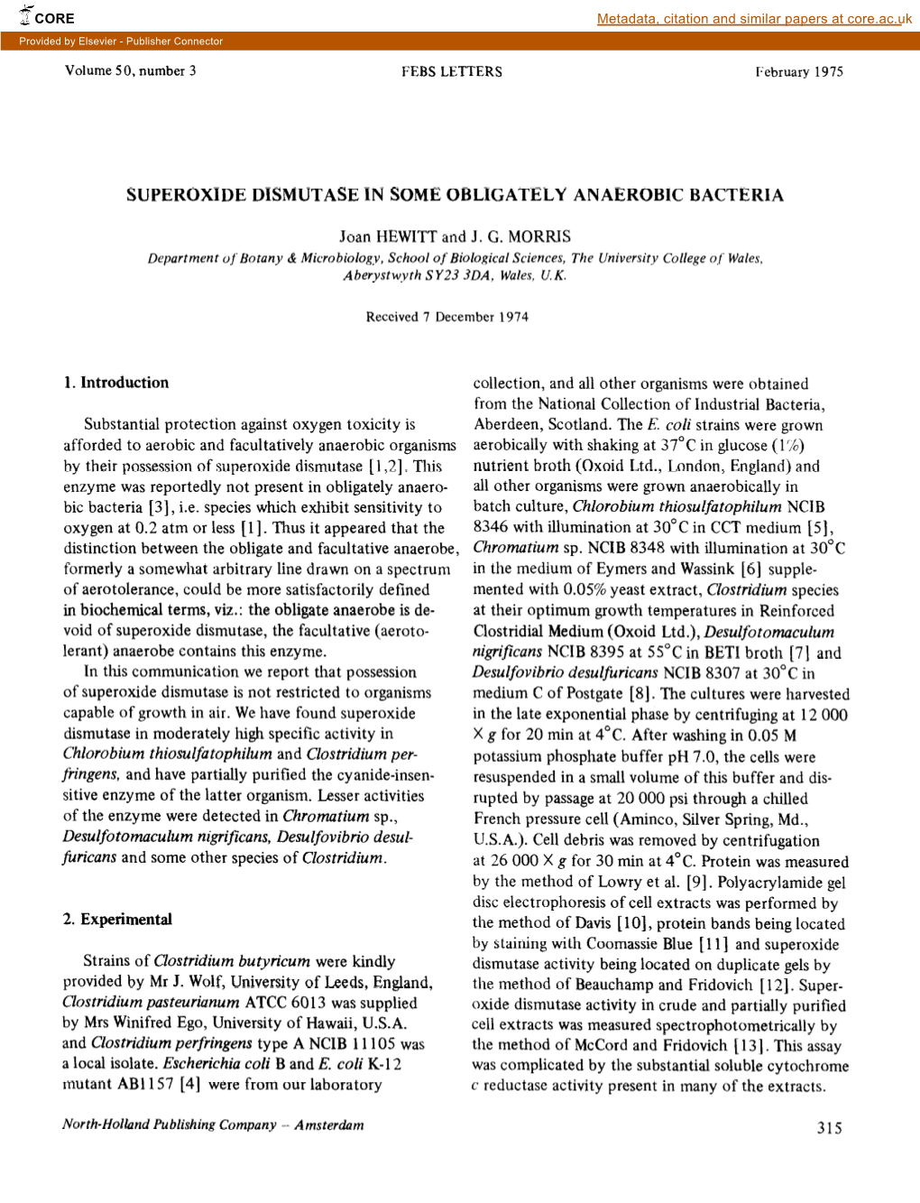 Superoxide Dismutase in Some Obligately Anaerobic Bacteria