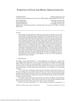 Properties of Gray and Binary Representations