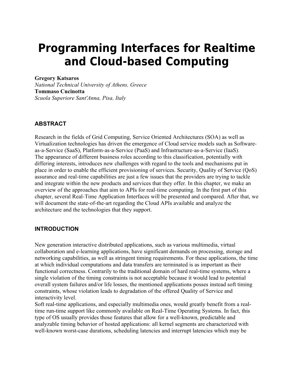 Programming Interfaces for Realtime and Cloud-Based Computing