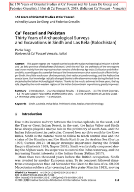 Ca' Foscari and Pakistan Thirty Years of Archaeological Surveys And
