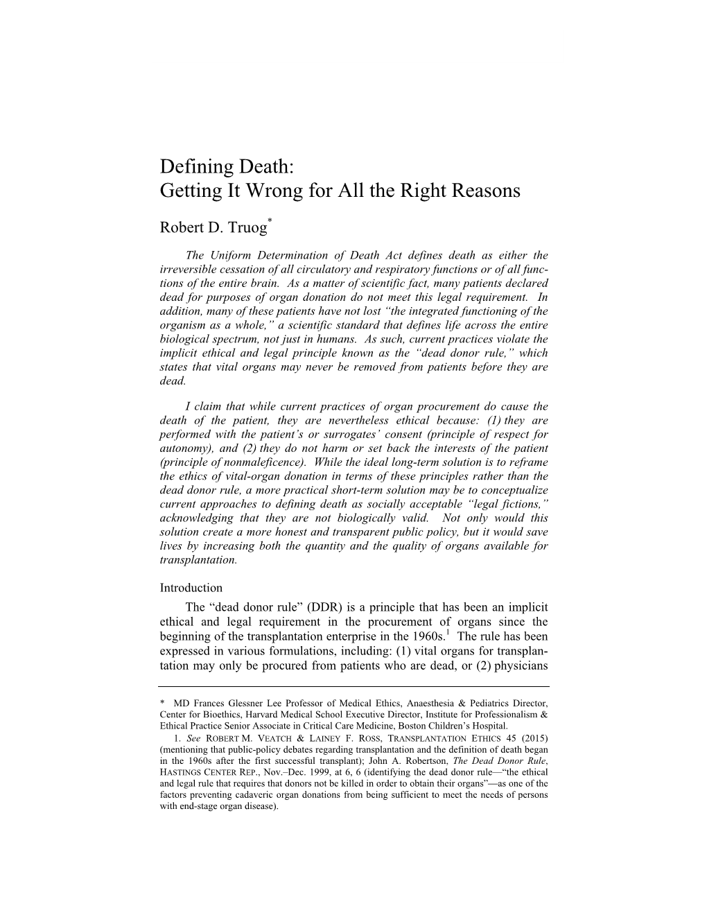 Defining Death: Getting It Wrong for All the Right Reasons