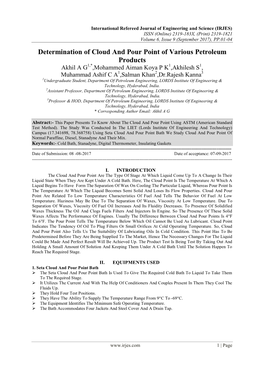 Determination of Cloud and Pour Point of Various Petroleum Products