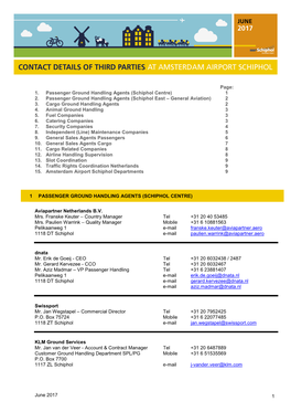 Amsterdam Airport Schiphol Contact Details Third Parties June 2017