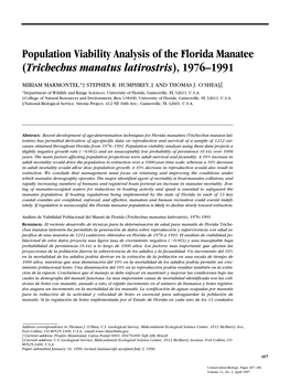Population Viability Analysis of the Florida Manatee (Trichechus Manatus Latirostris), 1976–1991