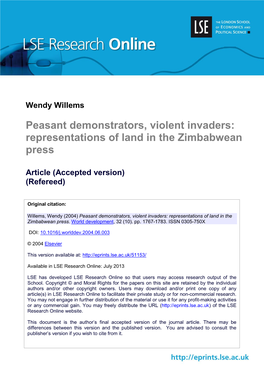 Peasant Demonstrators, Violent Invaders: Representations of Land in the Zimbabwean Press