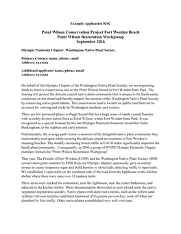 Point Wilson Conservation Project Fort Worden Beach Point Wilson Restoration Workgroup September 2016