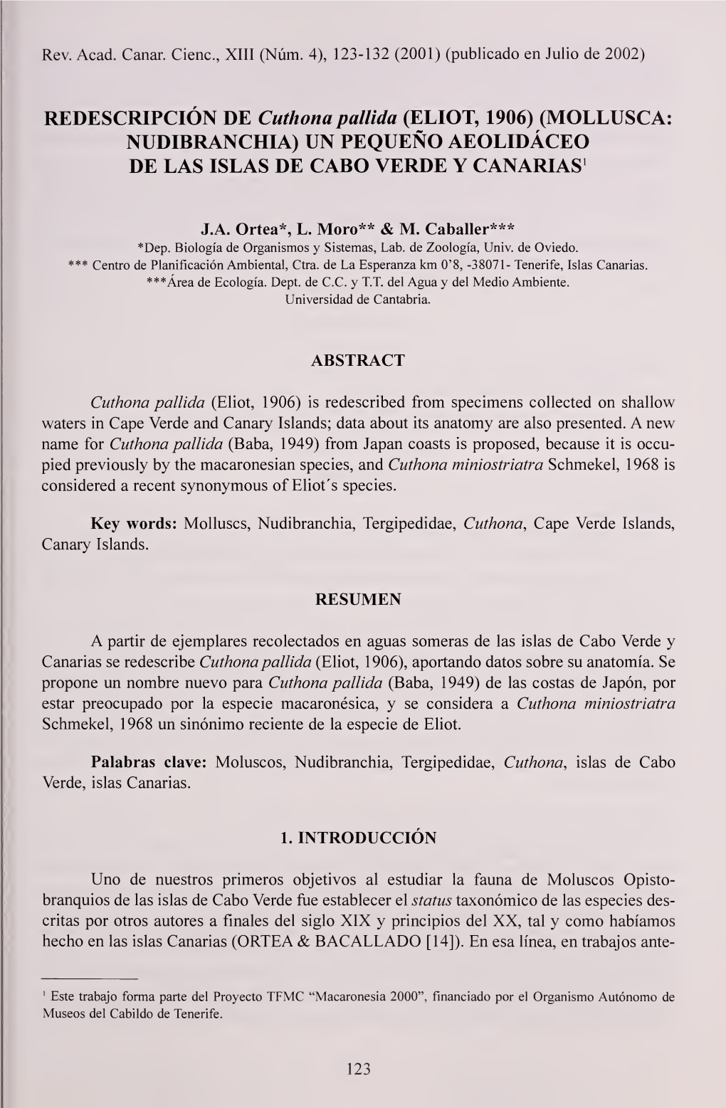 Redescripción De Cuthona Pallida (Eliot, 1906) (Mollusca: Nudibranchia)