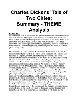 Charles Dickens' Tale of Two Cities: Summary